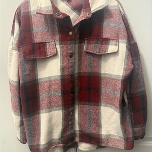 Women’s large Red and White Plaid Button-Up Jacket